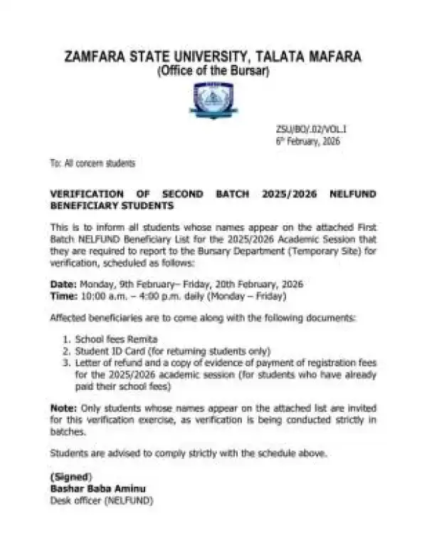 Zamfara State University begins verification of 2nd batch NELFUND Beneficiaries
