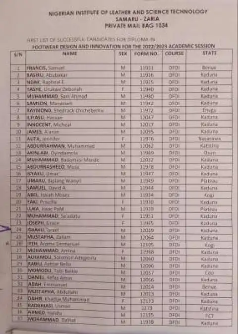 NILEST 1st Batch Diploma Admission List, 2022/2023