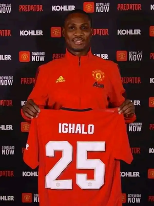 First picture of Odion Ighalo in a Manchester United shirt
