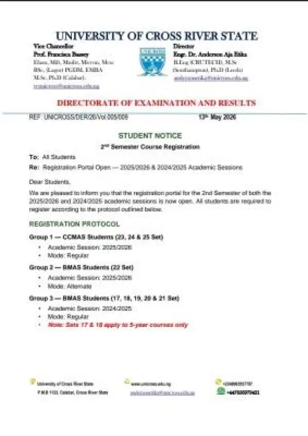 UNICROSS announces opening of second semester registration portal
