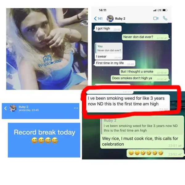 Lady celebrates the first time of being “High on weed” after smoking for 3years.