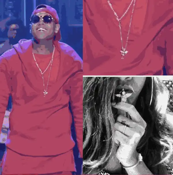 Chris Brown rocks Rihanna’s necklace