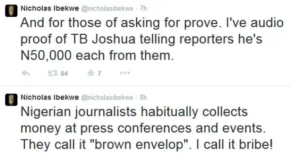 Explosive! Journalist Nicholas Ibekwe shares audio proof of T.B Joshua offering journalists N50k