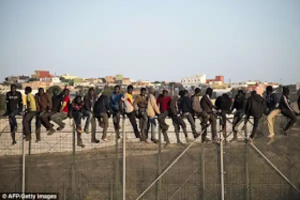 Heart Breaking Photos Of How Africans Sit Atop Border Fence In A Desperate Move To Get Into Spain