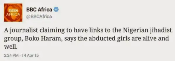 Journalist Opens Up To BBC Africa That Chibok Girls Are Alive And Well