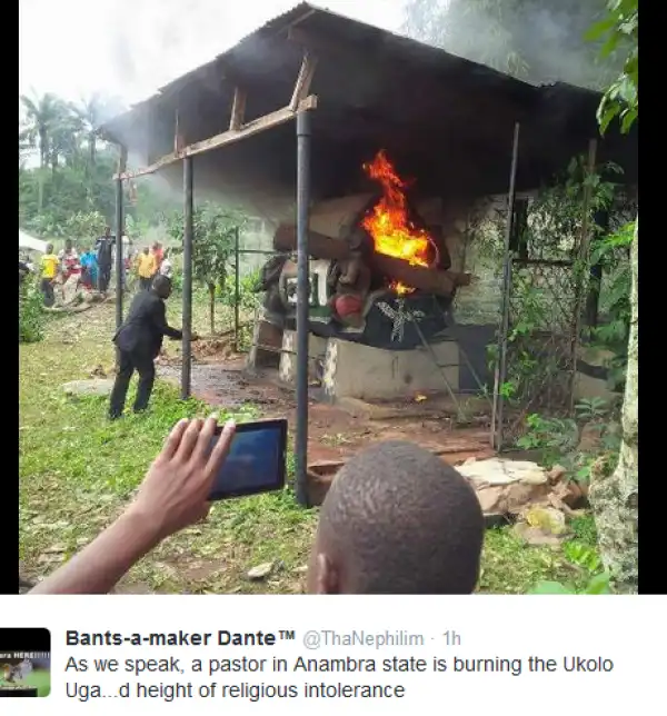 Photo: An Anambra Pastor Burns The Ukolo Uga Shrine