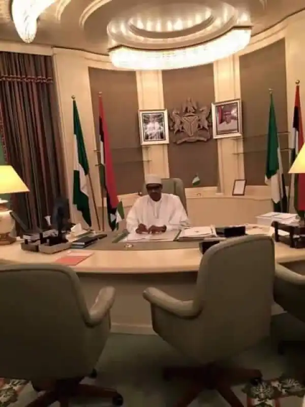 Photo Of President Buhari In His Office This Morning In Aso Rock