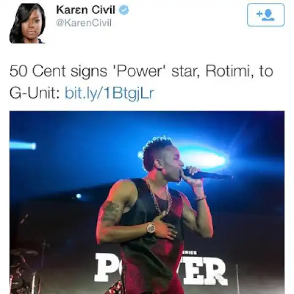 Photos: 50Cent Signs US-Born Nigerian Singer & Actor Rotimi Akinosho To G.Unit