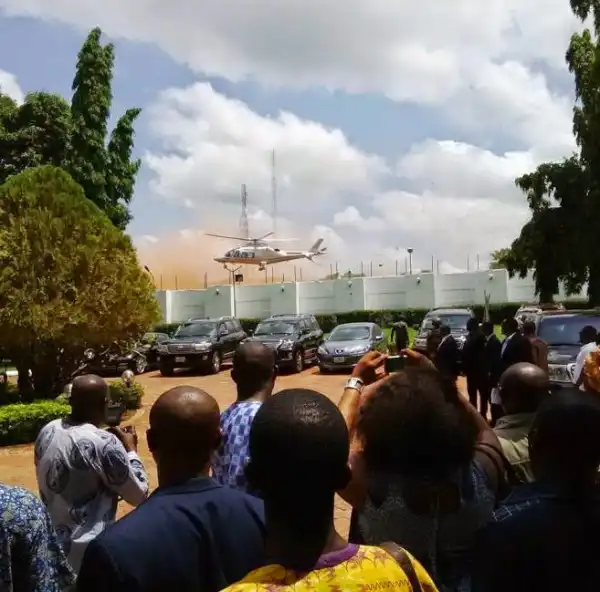 See Photo Of The Private Helicopter That Brought Adams Oshiomhole & Wife To Their Wedding