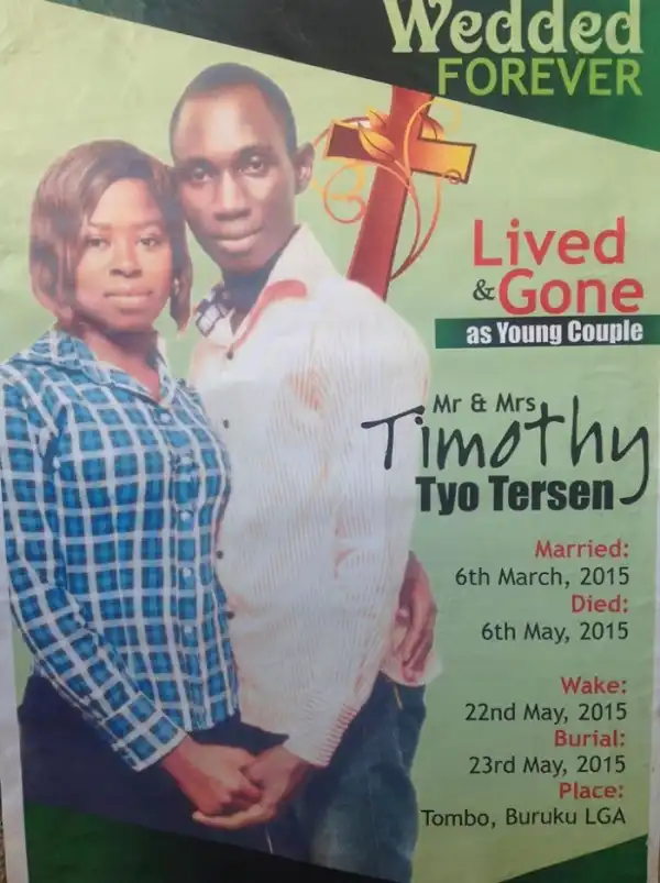 So Sad!! Couple Weds March 6, Dies May 6 In Fatal Accident In Benue (See Photo)