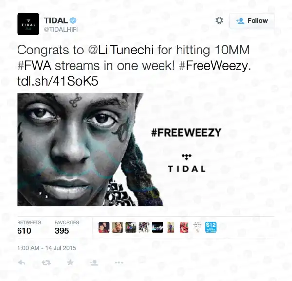 WoW!! Lil Wayne’s “Free Weezy Album” Hits 10 Million Views On TIDAL In Its First Week