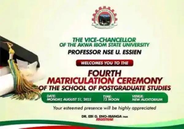 AKSU announces 4th Matriculation Ceremony for School of Postgraduate Studies