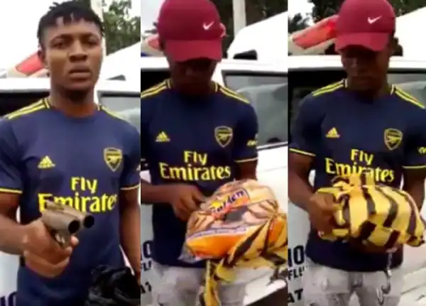 Man apprehended with a gun tucked inside a bread in Imo (video)