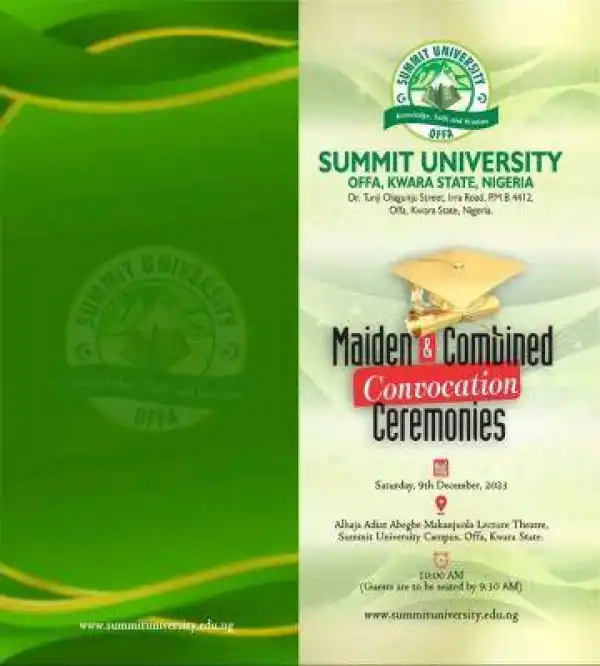 Summit University announces Maiden and combined Convocation Ceremony