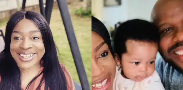 Gospel singer Sinach flashes baby’s face in cute photo