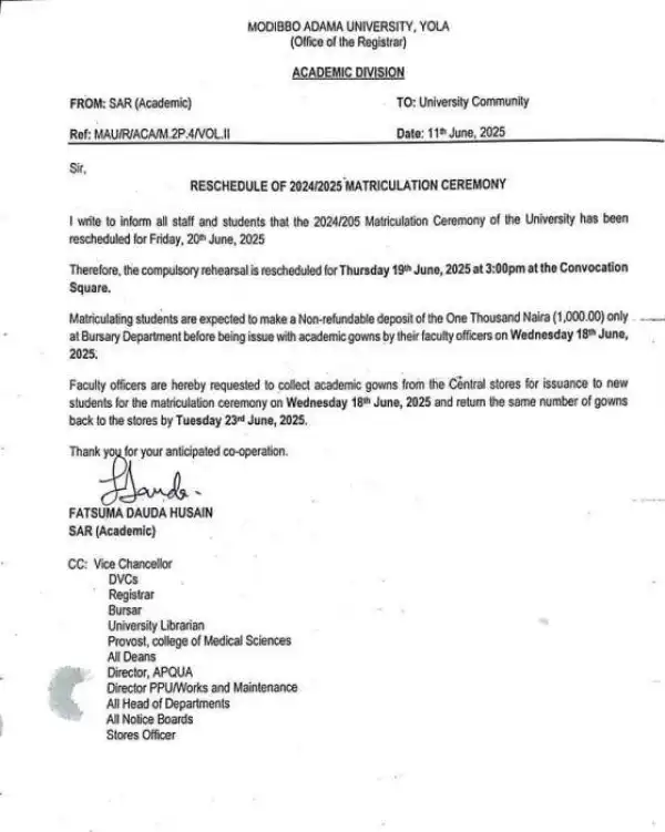 MAUTECH postpones matriculation ceremony, 2024/2025