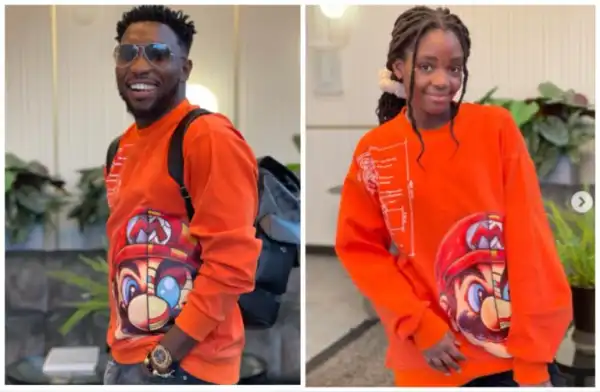 ‘She wore it better’ Fans react after Timi Dakolo shares adorable picture of his daughter Zoe rocking his cloth