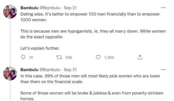 It Is Better To Financially Empower 100 Men Than To Empower 1000 Women - Twitter User