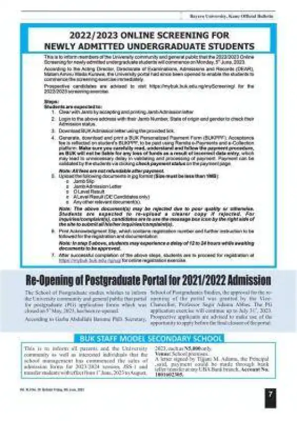 BUK reopens Postgraduate Registration Portal, 2021/2022