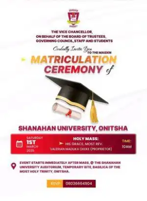 Shanaham University announces 1st Matriculation ceremony