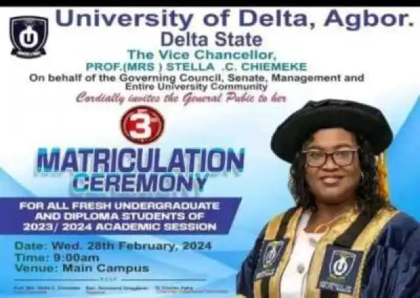 UNIDEL notice on Matriculation Ceremony