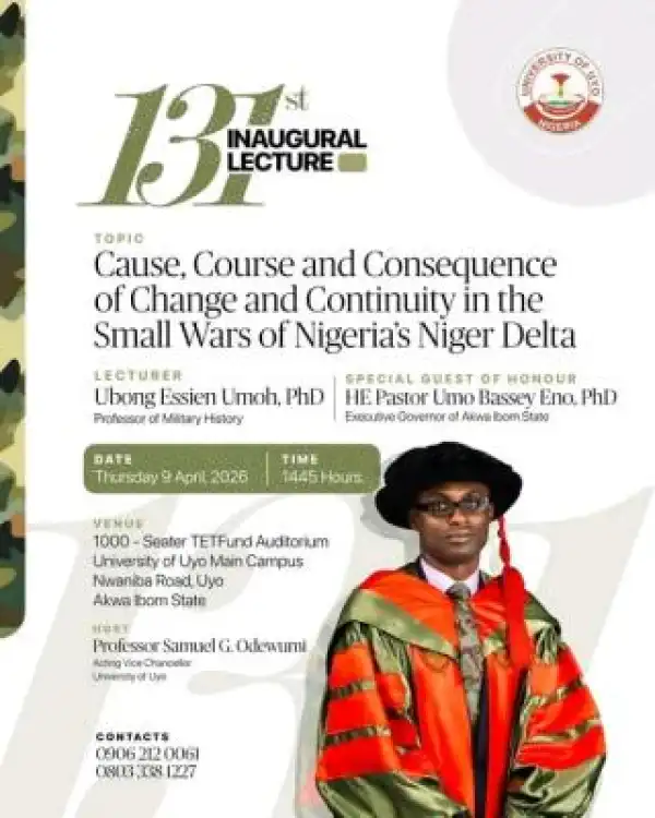 UNIUYO announces 131st Inaugural Lecture