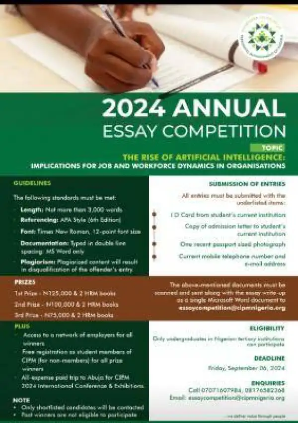 Chartered Institute of Personnel Management essay competition for undergraduates, 2024