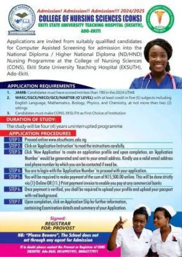 EKSUTH releases ND/HND Nursing form, 2024/2025