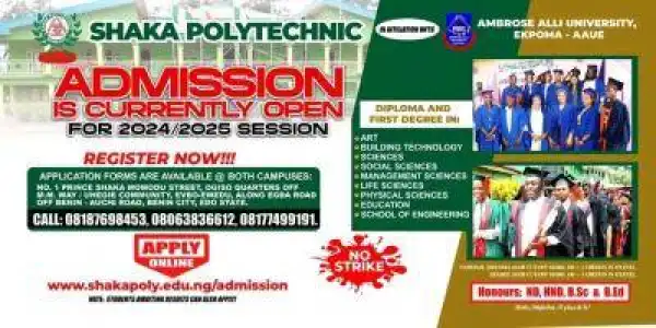 Shaka Momodu Polytechnic ND/HND Admission form, 2024/2025