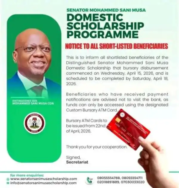 Senator Mohammed Sani Musa Scholarship programme notice to beneficiaries