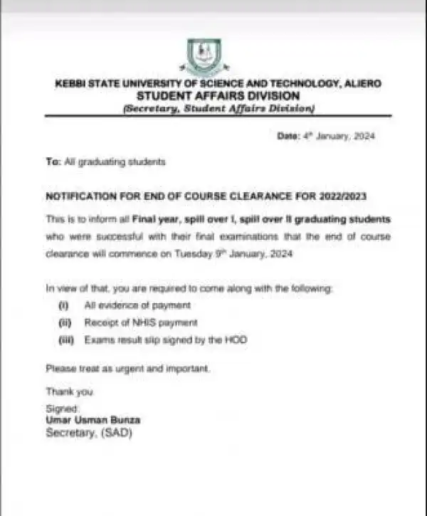 KSUSTA announces deadline for course clearance, 2022/2023