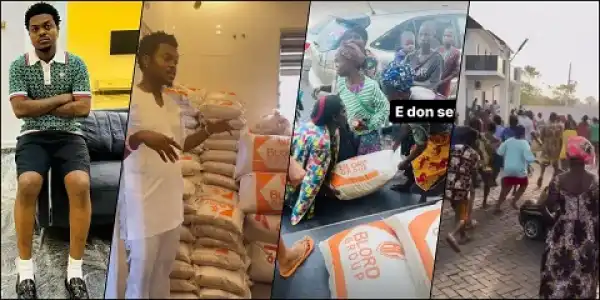 Nigerian Businessman, BLord Gives Out 1200 Bags of Rice And 4 Cows To His Village for Christmas (Video)