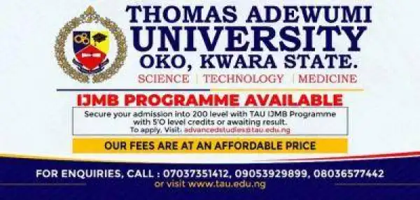 Thomas Adewumi University IJMB Admission form, 2024/2025
