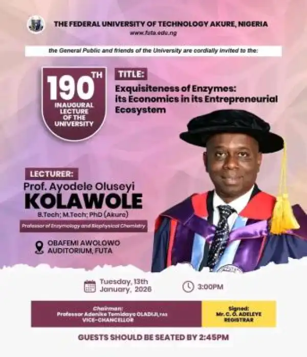 FUTA announces 190th inaugural lecture