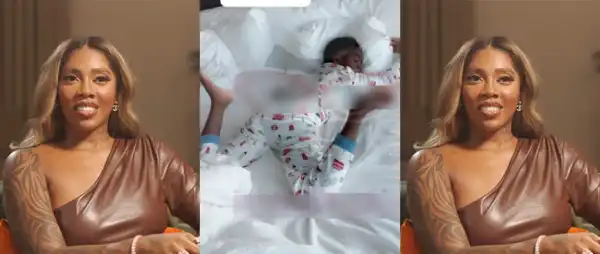 Tiwa Savage Shares Son’s Quirky Sleeping Position, Fans React