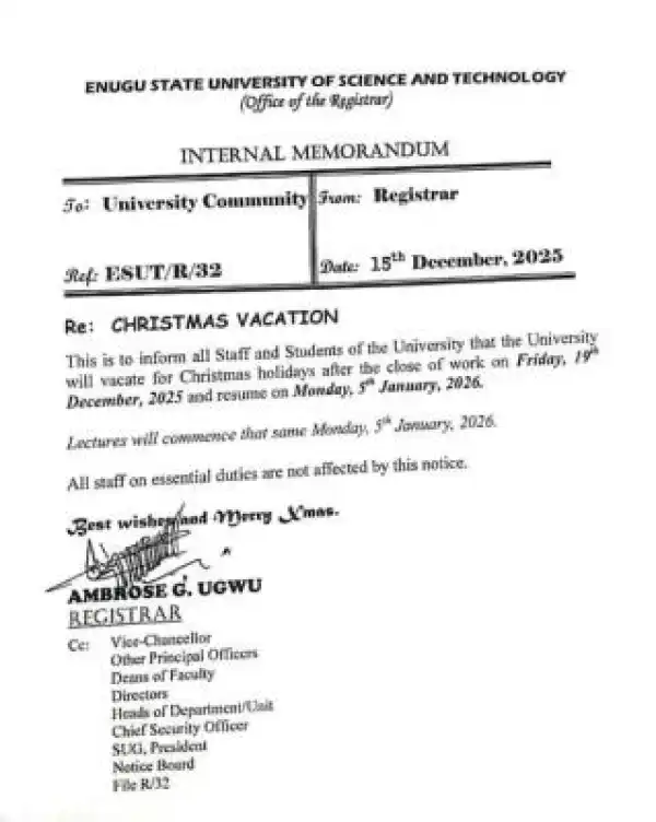 ESUT announces Christmas Vacation schedule