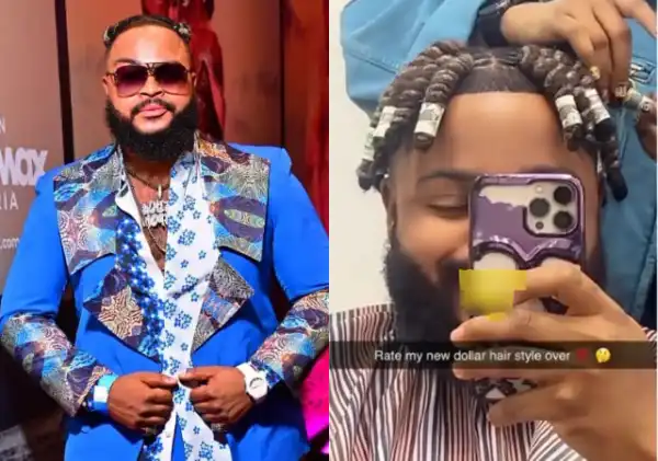 “Talented Mumu”- Reactions As Whitemoney Styles His Hair With Hair Dollars Bills