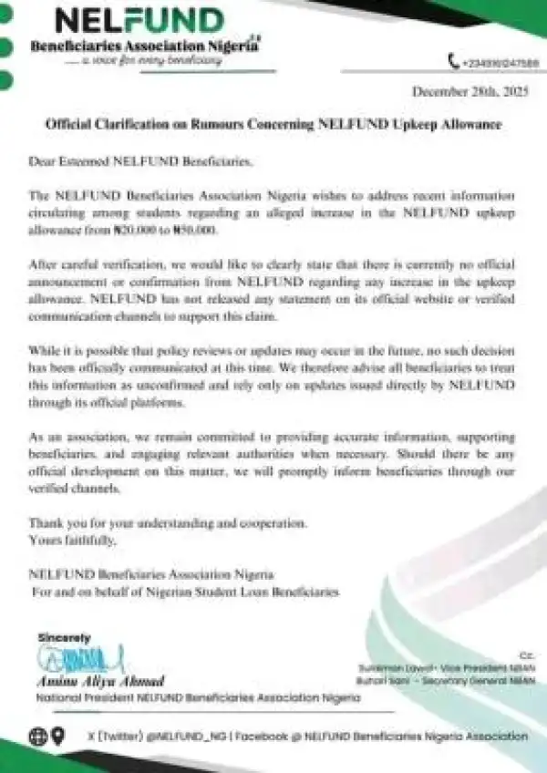 NELFUND Beneficiaries Association debunks rumours of upkeep allowance increase