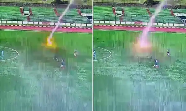 Moment Footballer Struck by Lightning And Killed in the Middle of a Match (Video)