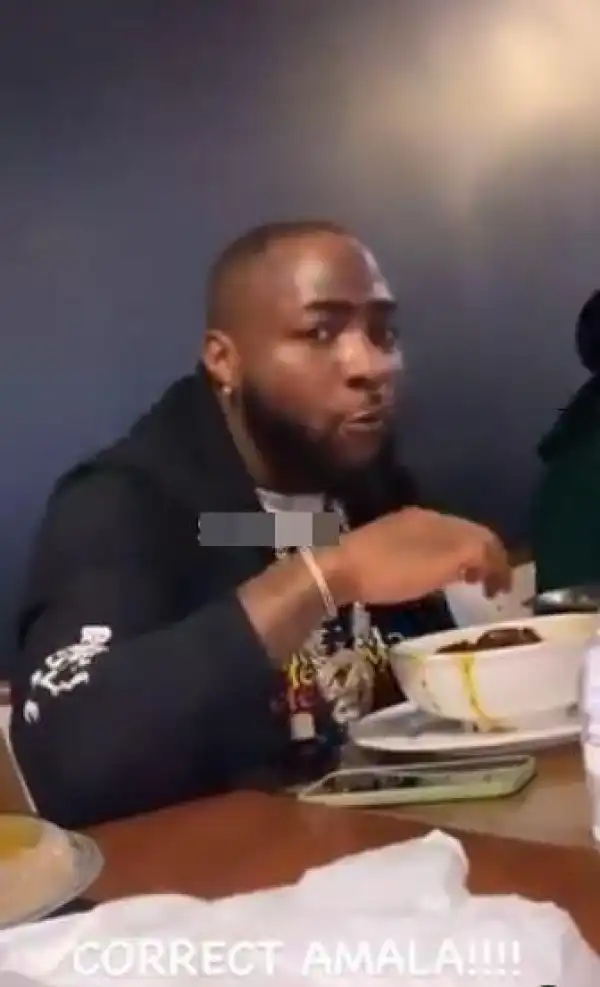 Watch Moment Davido Was Seen Sweating While Enjoying A Plate Of Amala (Video)