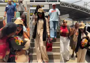 Iyabo Ojo Receives Grand Welcome At Airport As She Returns To Nigeria After Daughter’s Wedding In Tanzania