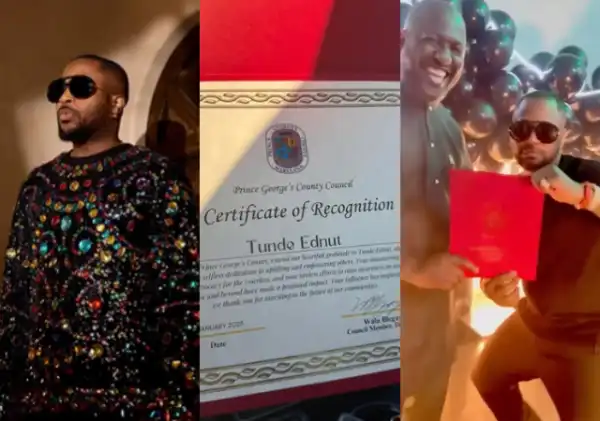 Tunde Ednut Bags ‘Certificate of Recognition’ From The Most Populous Black County in America