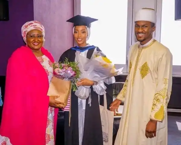 Nigerians Lambast Aisha Buhari For Posting Photos Of Daughter-in-law’s Graduation In The UK