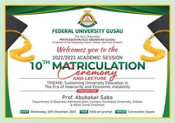 FUGUSAU announces 10th matriculation ceremony, 2022/2023