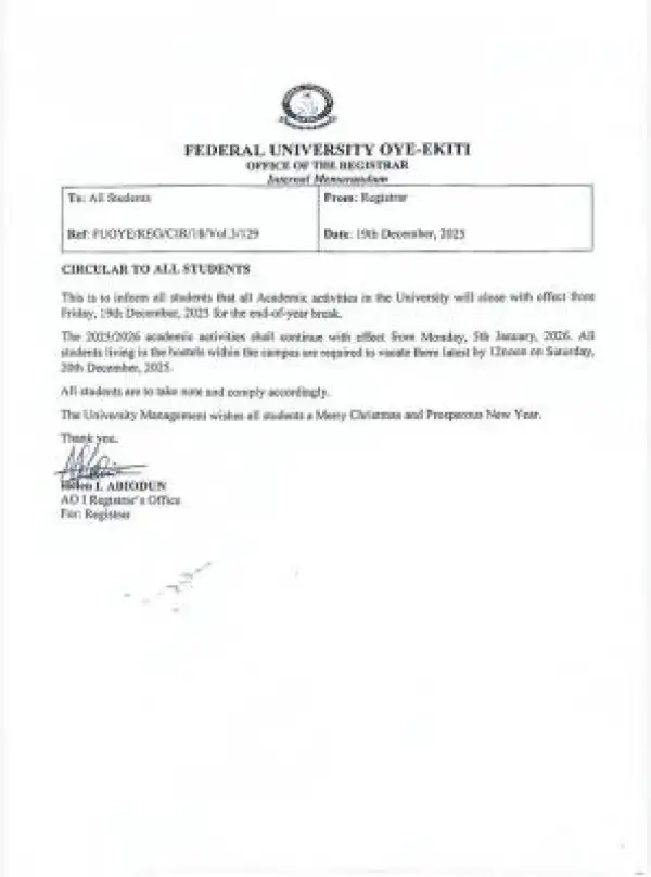 FUOYE announces end of year break