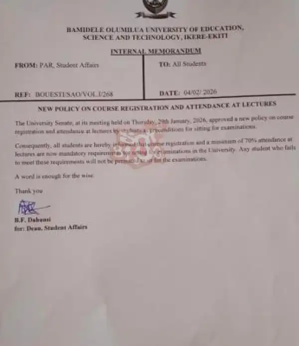 BOUESTI introduces new policy on course registration and lecture attendance
