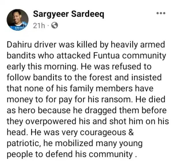Bandits Kill Man For Resisting Abduction In Katsina (Photo)