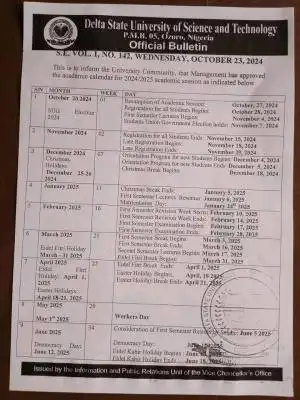 DSUST releases approved academic calendar, 2024/2025