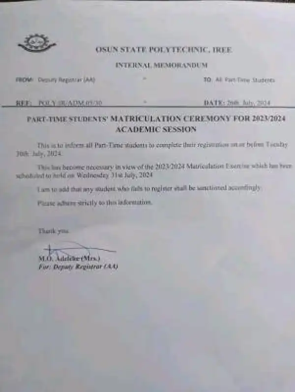 OSPOLY issues important notice to all Part-time students