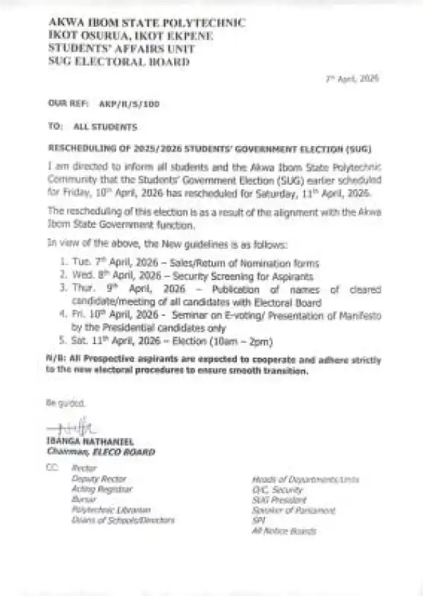 Akwa Poly reschedules 2025/2026 SUG Elections